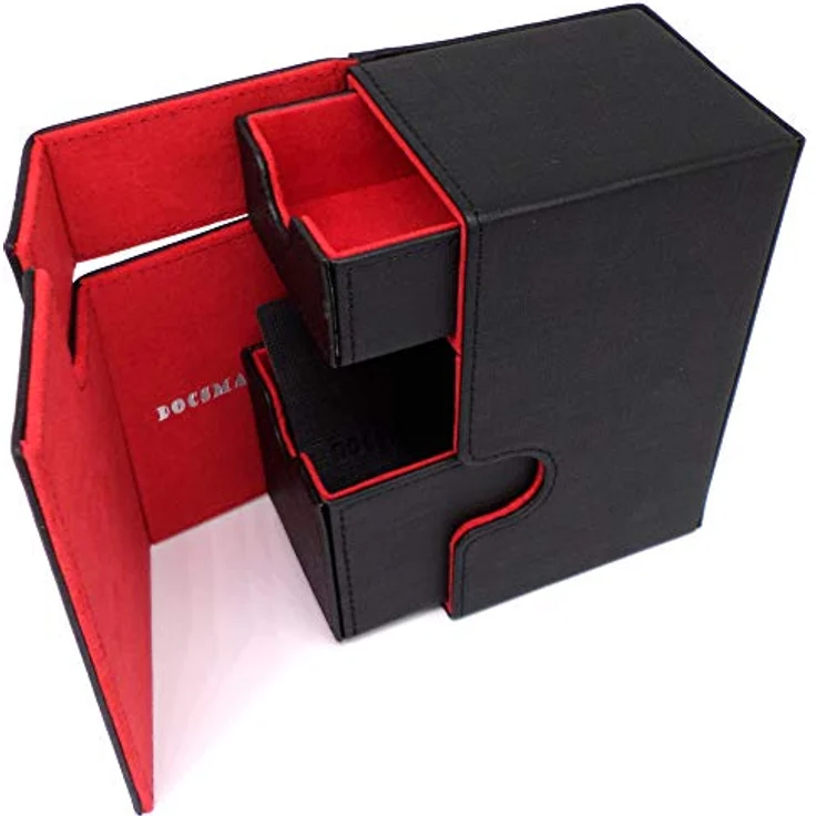 docsmagic. de Premium Magnetic Tray Box (100) Black/Red + Deck Divider - MTG - PKM - YGO - Kartenbox Schwarz/Rot – Bild 2