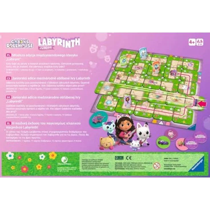 Ravensburger Labyrint Junior Gabis Katzenhaus, Familienbrettspiel für 2-4 Spieler mit 17 Pfadkarten und Charaktermarkern – Bild 3