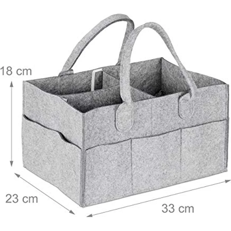 relaxdays Wickeltasche Baby Windel Caddy Filz, hellgrau, 11 Fächer, individueller Stauraum, tragbar – Bild 4