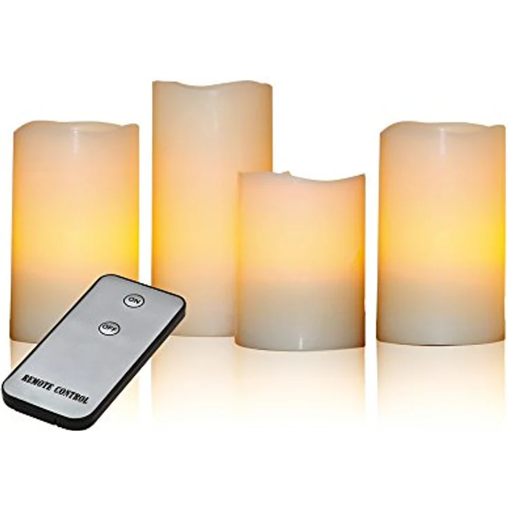 X4-LIFE LED Echtwachskerzen mit Fernbedienung 4er Set - Flackernde Flamme - Stumpenkerzen - inkl. Batterien - 10 cm bis 15 cm – Bild 1