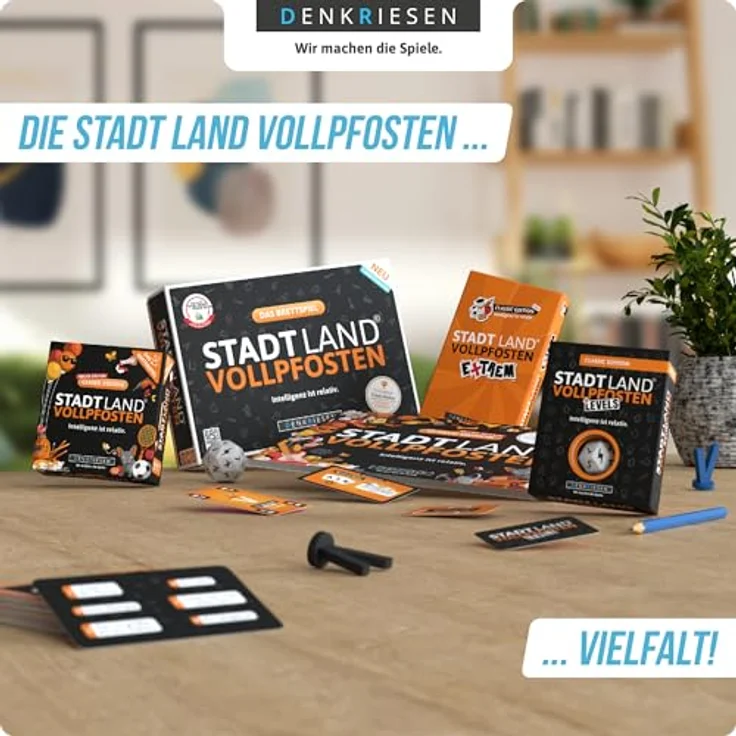 DENKRIESEN STADT LAND VOLLPFOSTEN® - Levels - PARTY EDITION, Brettspiel für 2-6 Spieler, inklusive Blitzwürfel, 60 Spielkarten, ab 12 Jahren – Bild 7