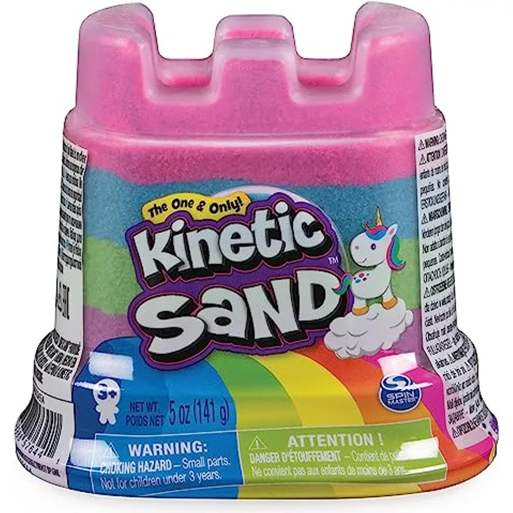 Spin Master Kinetic Sand Kreativset - Einhorn Burg Regenbogen, 141g in 4 Farben, für Kinder ab 3 Jahren