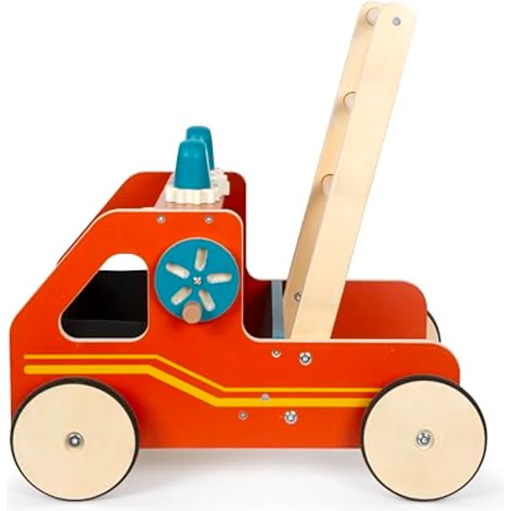 Small Foot Lauflernwagen Feuerwehr aus Holz, Modernes Laufhilfe für Feuerwehrfans, mit integriertem Bremssystem, für Kinder ab 12 Monaten, Blaulichter und Kurbelrad, 12540 – Bild 2