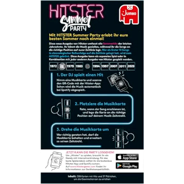 Jumbo Hitster - Summer Party Kartenspiel mit über 300 Hits der letzten 100 Jahre, geeignet für Spotify Premium und Free, ideal für Freunde und Familie – Bild 3