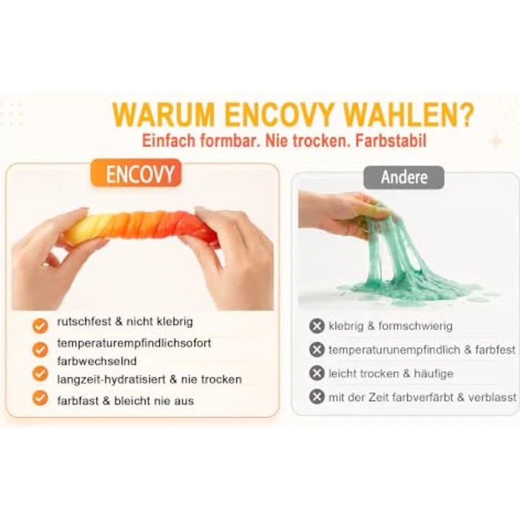 ENCOVY Magic Knete Intelligente Slime 80g, Wärmeempfindlicher Dough Farbwechsel Rot zu Gelb, Therapieknete für Kinder und Erwachsene – Bild 4