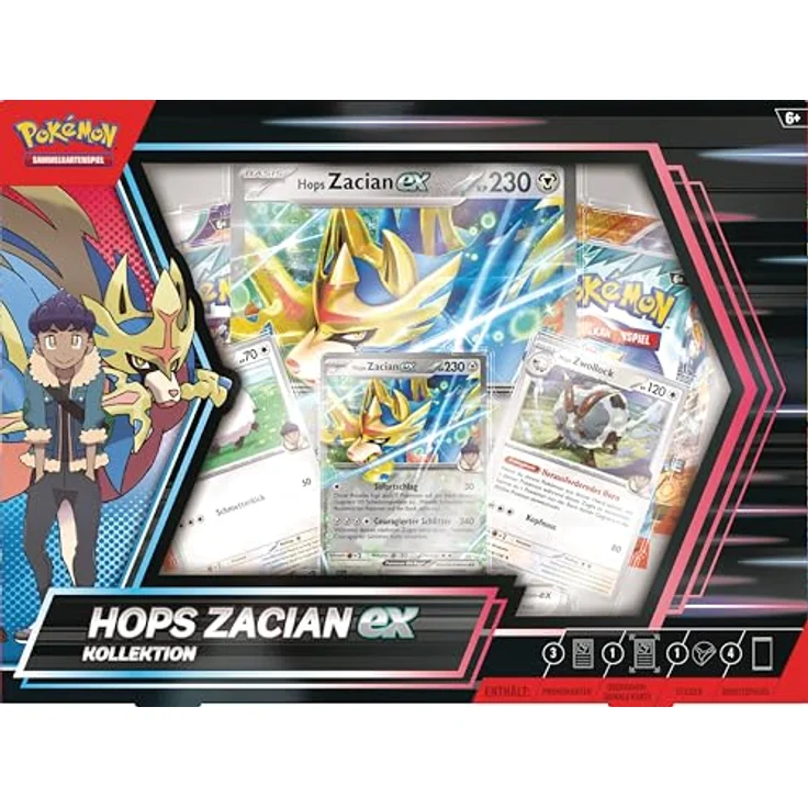 Pokemon Pokémon-Sammelkartenspiel: Kollektion Hops Zacian-ex (3 holografische Promokarten, 1 überdimensionale holografische Karte & 4 Boosterpacks) – Bild 2