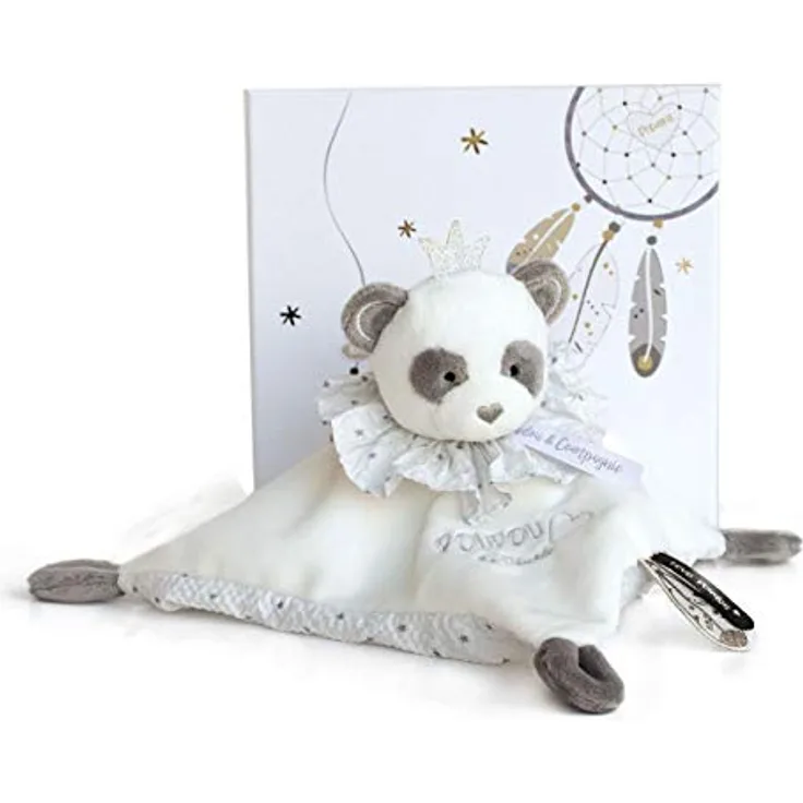 Doudou et Compagnie DC3536 ATTRAP-Reve - Panda-Bettdecke, grau - Plüsch in Geschenkbox, perfektes unisex Geschenk