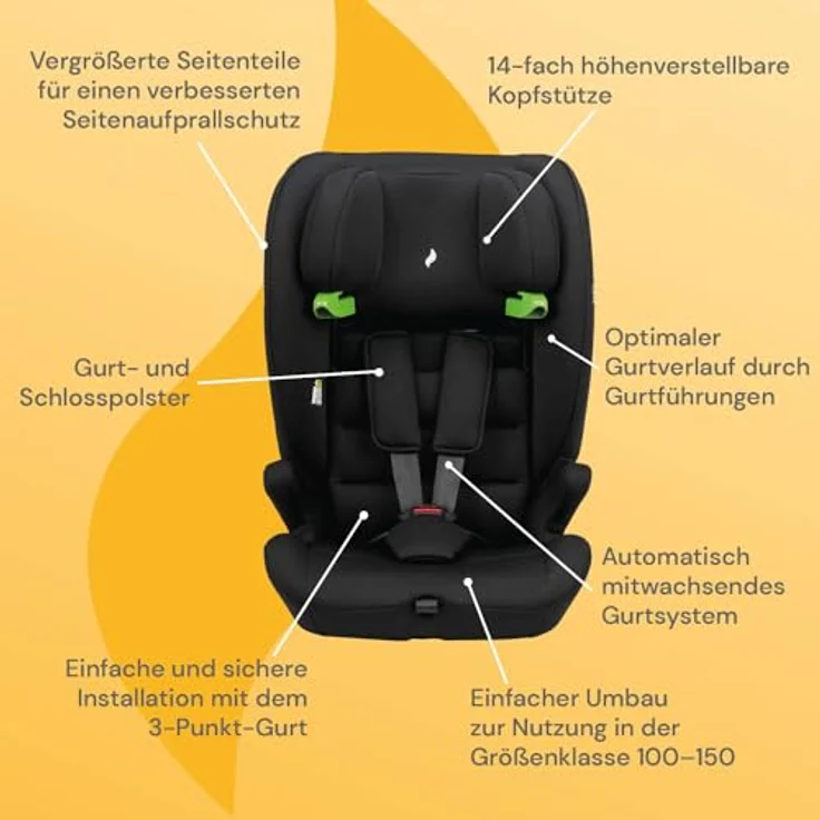 Osann Autokindersitz Lupo i-Size, Kindersitz ab 15 Monaten, bis 12 Jahre, für Kinder von 76-150 cm, ohne Isofix, erhöhter Seitenaufprallschutz, 14-fach höhenverstellbare Kopfstütze – Bild 2