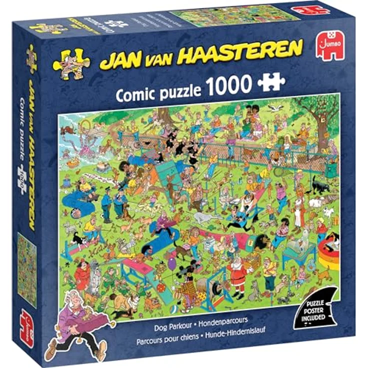 Jan Van Haasteren Dog Parkour, 1000-teiliges Comic-Puzzle aus 100 % recyceltem Karton, lustiges Haustier-Thema, Maße 68 x 49 cm – Bild 1