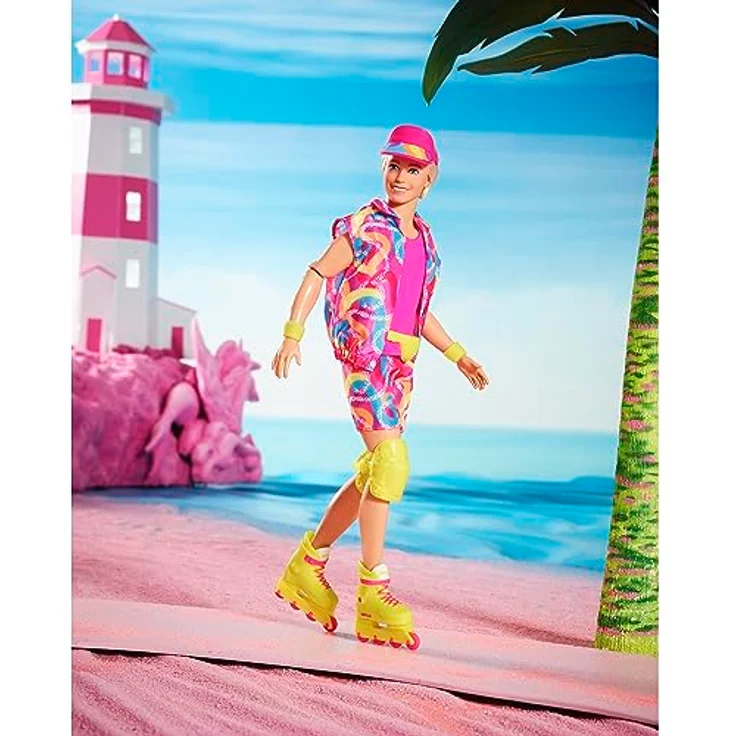 BARBIE THE MOVIE Ken - Sammelpuppe im Neon-Outfit, Skating-Look, Retro-Muster, Impala-Inlineskates, Verpackung mit Spielfilm-Motiven, für Kinder ab 3 Jahren, HRF28 – Bild 4