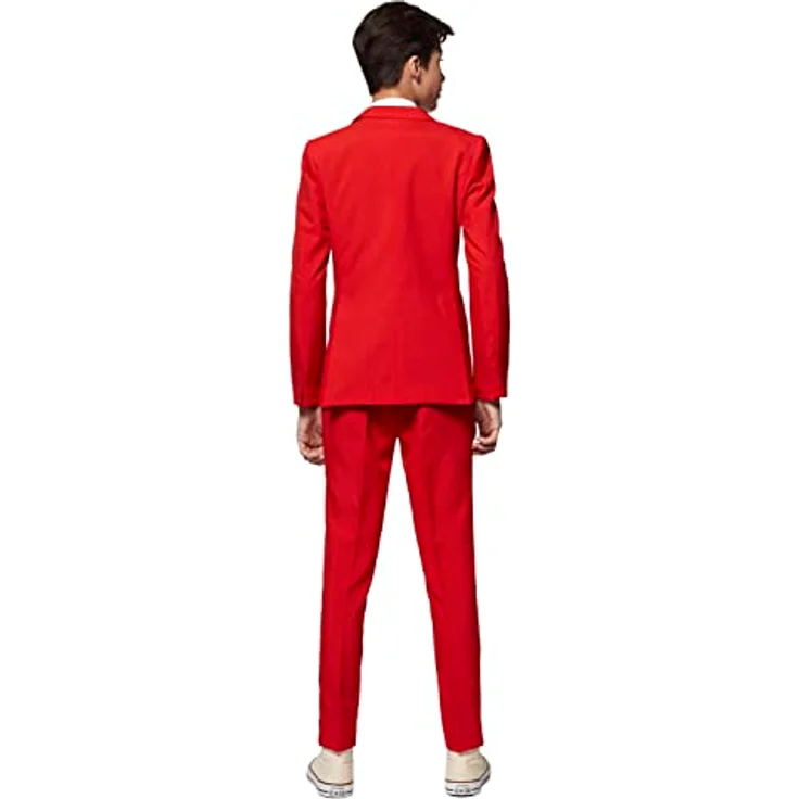 OppoSuits Teen Red Devil, dreiteiliger Anzug für Jugendliche in Rot, Slim-Fit Schnitt, inkl. Jacket, Hose und Krawatte – Bild 3