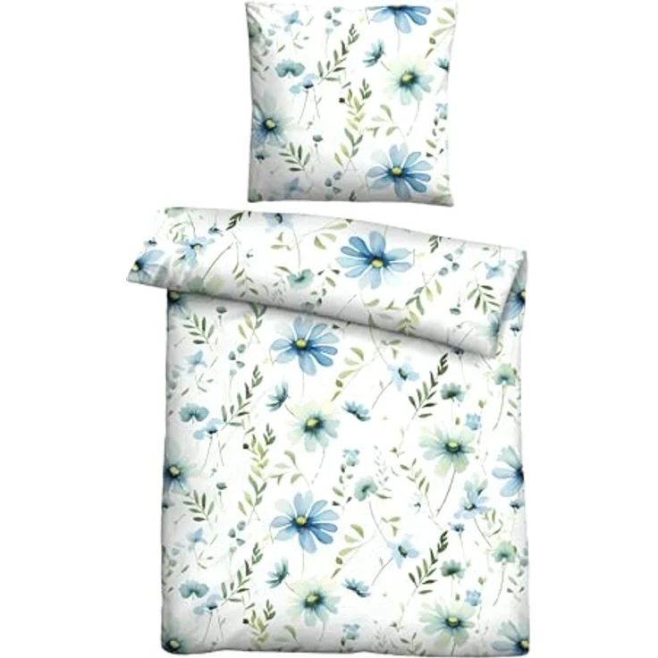 Traumhaft schlafen - Castell - Markenbettwäsche Baumwoll Seersucker 0020369 GEBLÜHMT 1x 135x200 cm + 1x 80x80 cm, eisblau – Bild 1