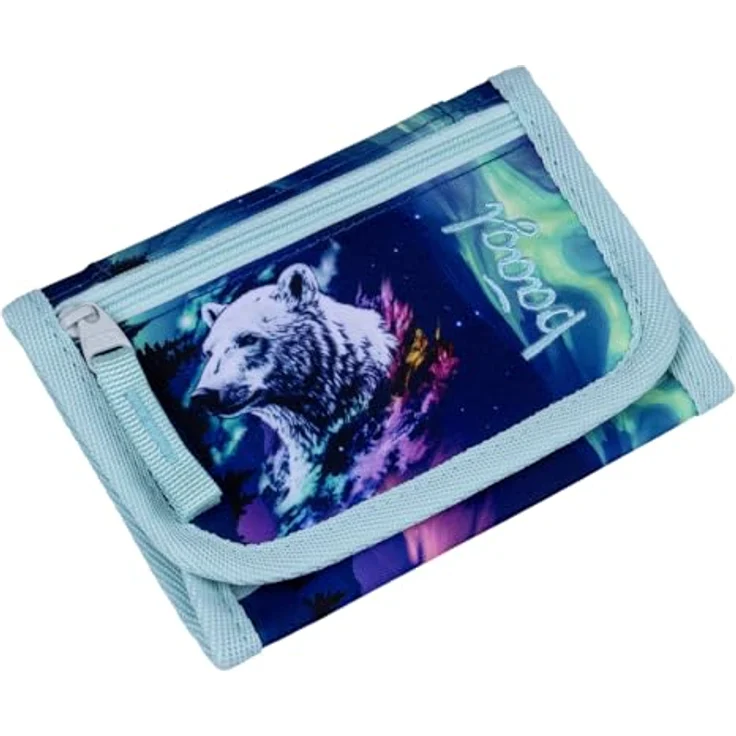 Baagl Brustbeutel Kinder Geldbörse Mädchen Mini Portemonnaie - Polarlicht, mit verstellbarem Umhängeband und Klettverschluss, 14 × 10 cm, reißfestes Material – Bild 1