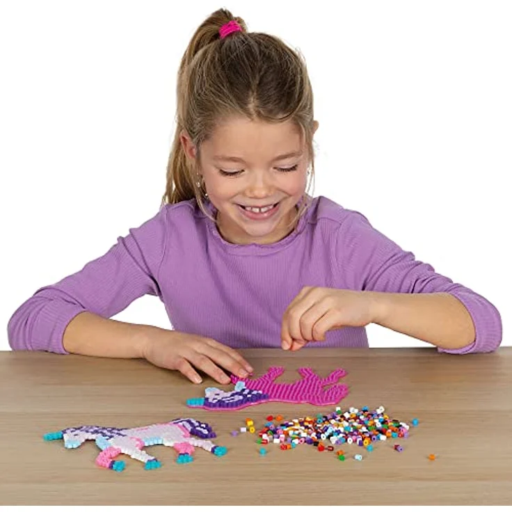 SES Creative 06406 Beedz - Bügelperlenset Einhorn, Einhorn-Stiftplatte, 1800 Bügelperlen-Mix, aus recyceltem Kunststoff – Bild 1
