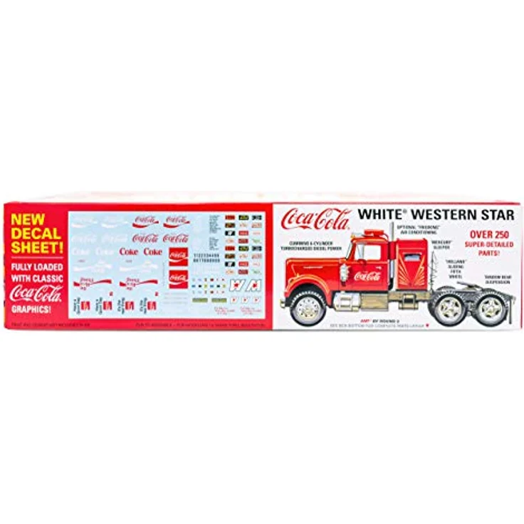 AMT Round2 591160 - 1/25 White Western Star Semi Tractor, Plastikmodellbausatz mit Coca-Cola-Werbung – Bild 3
