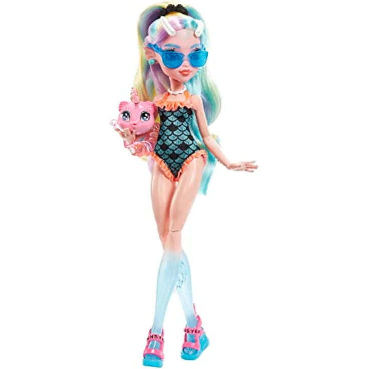 MONSTER HIGH Lagoona Blue Puppe - Pink Hoodie, Batik-Bikeshorts, Plateausandalen, Flossen, Zubehör, für Kinder ab 6 Jahren, HHK55 – Bild 3
