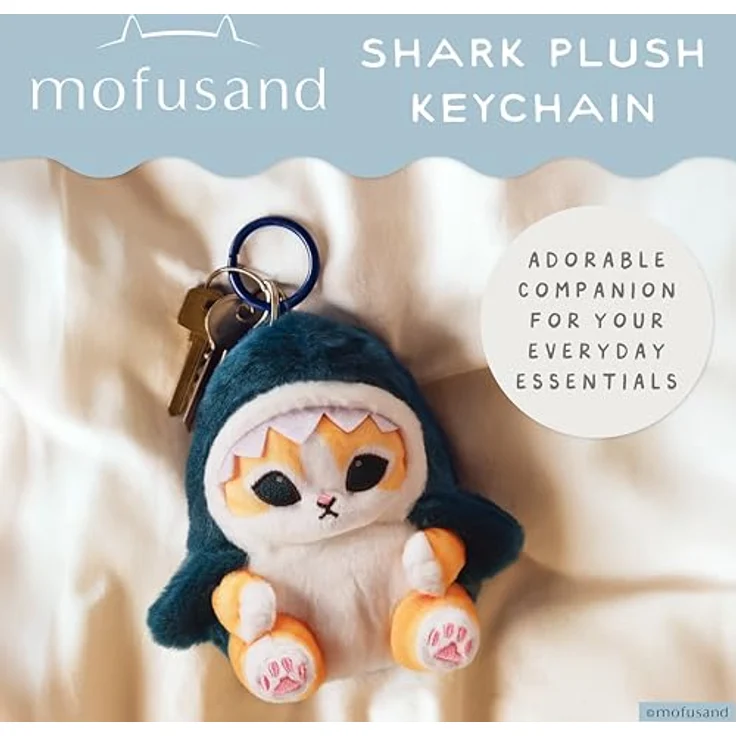 Blue Sky Studios Mofusand Plush, Kuscheltier Katze im Hai-Kostüm, weiches Kawaii Plüschtier mit Clip, offiziell lizenziertes Sammlerstück – Bild 2
