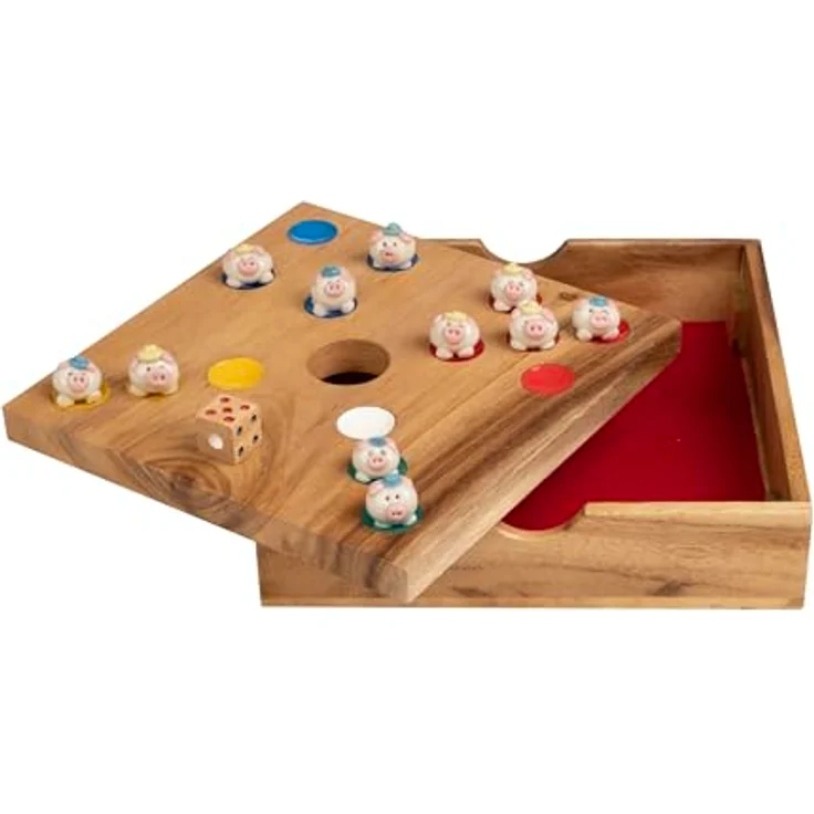 Philos 6339 - Schweinchen in der Grube, Würfelspiel mit Samena Holz Spielbrett und Keramik Spielfiguren – Bild 1
