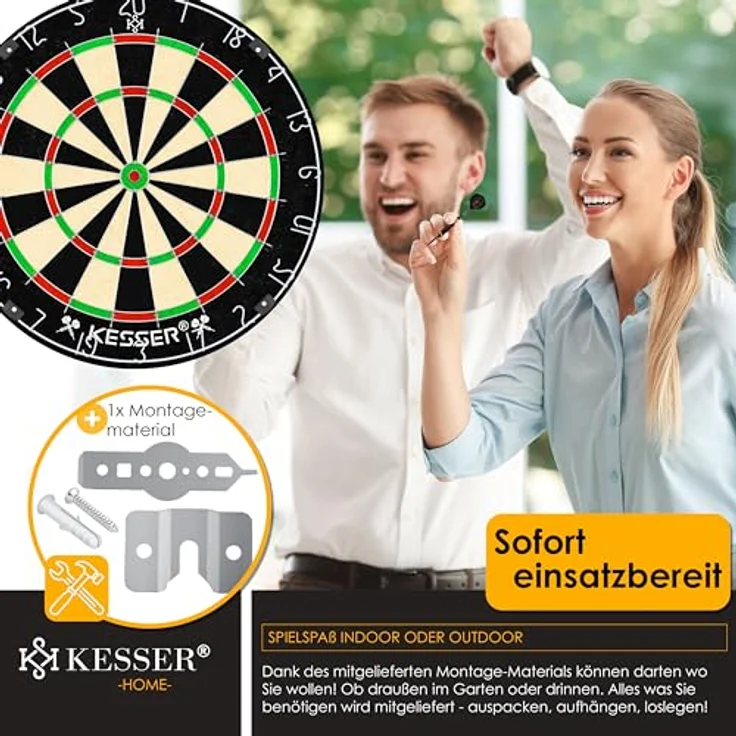 KESSER® Dartscheibe kork mit 9 Dartpfeile Professional Dartboard + 21 Pro Flights + Zubehör Steeldart Offizielles Dartscheibe 9 Pfeilen Metallspitze Profi Steeldartscheibe - Dartboard inkl. Montageset Classic – Bild 8