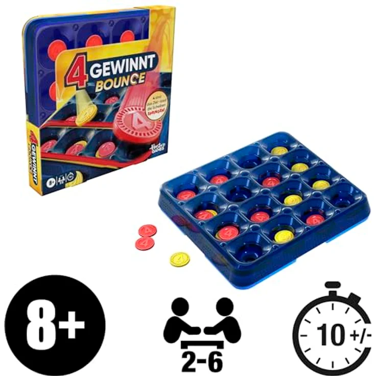 Hasbro Gaming 4 gewinnt Bounce Spiel - Schnelles Partyspiel, kompakt, deutsche Version – Bild 2