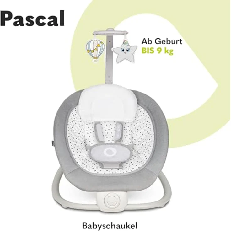Lionelo Pascal Baby Wippe, mit sanften Vibrationen, 5 Melodien, Spielzeugkarussell, Kopfkissen und verstellbarer Rückenlehne, Energiesparsystem – Bild 2