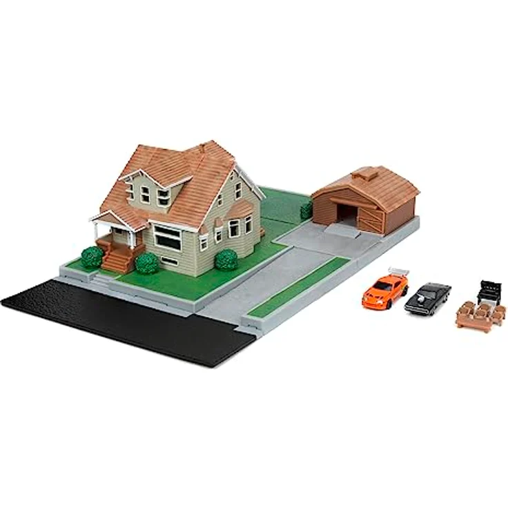 Jada Toys Fast & Furious Dom Toretto Haus - Nano Diorama (14x20x20cm) inkl. 2 Die Cast Autos (Dodge Charger und Toyota Supra), Garage und Außenflächen, Fast and Furious Fanartikel ab 8 Jahre – Bild 2