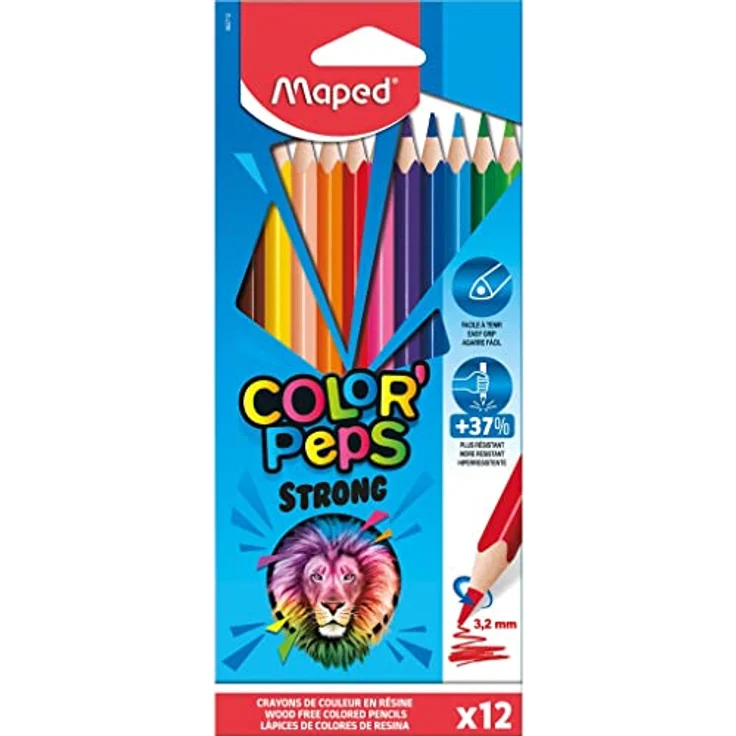 Maped - ergonomische Drei-Kant-Buntstifte, Farbstifte COLOR'PEPS STRONG - besonders stabile Mine 3,2 mm - 12x Stifte – Bild 1