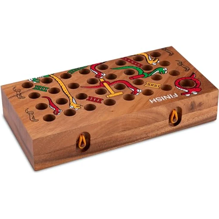 Logoplay Holzspiele Schlange & Leiter Gr. XL, Klappbares Spielbrett für 2-4 Spieler, Spielfeld 14 x 14 cm, Stabiler Holzkasten, Samena-Holz – Bild 2