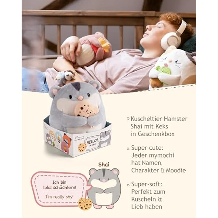 Nici Kuscheltier mymochi, Hamster Shai, 16 cm, mit Keks, in Geschenkbox – Bild 3