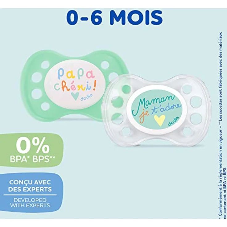 DODIE Set mit 2 anatomischen Schnullern – 0–6 Monate – BPA-frei, beständig – Liebe Mama und Papa – zufällig mit oder ohne Ring – Bild 4