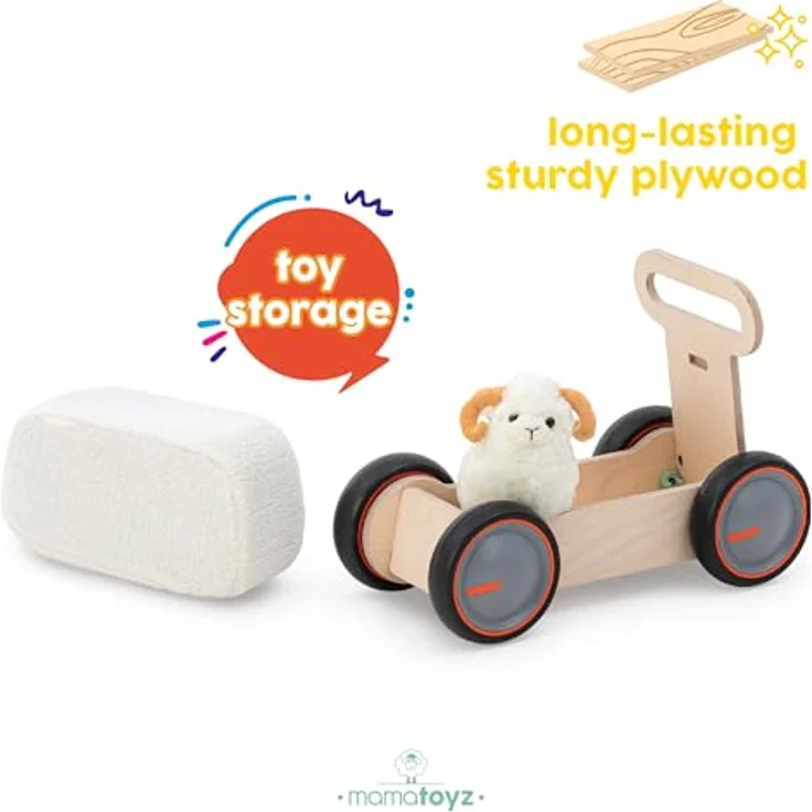 Mamatoyz 03DSBE DriveMe Soft Bear Vierrad-Aufsitz-Gehwagen aus Holz, ziehbarer 3-in-1-Spielzeughalter für Kinder mit weichem, abnehmbarem Schwammsitz – Bild 3