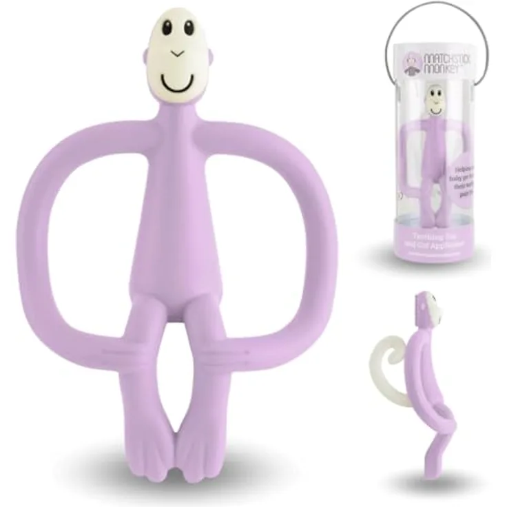 Matchstick Monkey Beißring Affe Original - Baby Zahnungshilfe - weiche Noppen massieren wundes Zahnfleisch - 100% Silikon - BPA-frei - Greifling für Zahnen - ab 3 Monaten (flieder)