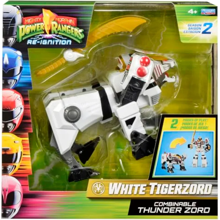 Playmates Toys Power Rangers White Tigerzord, Actionfigur 25 cm mit Fahrzeugfunktion und detailreicher Nachbildung
