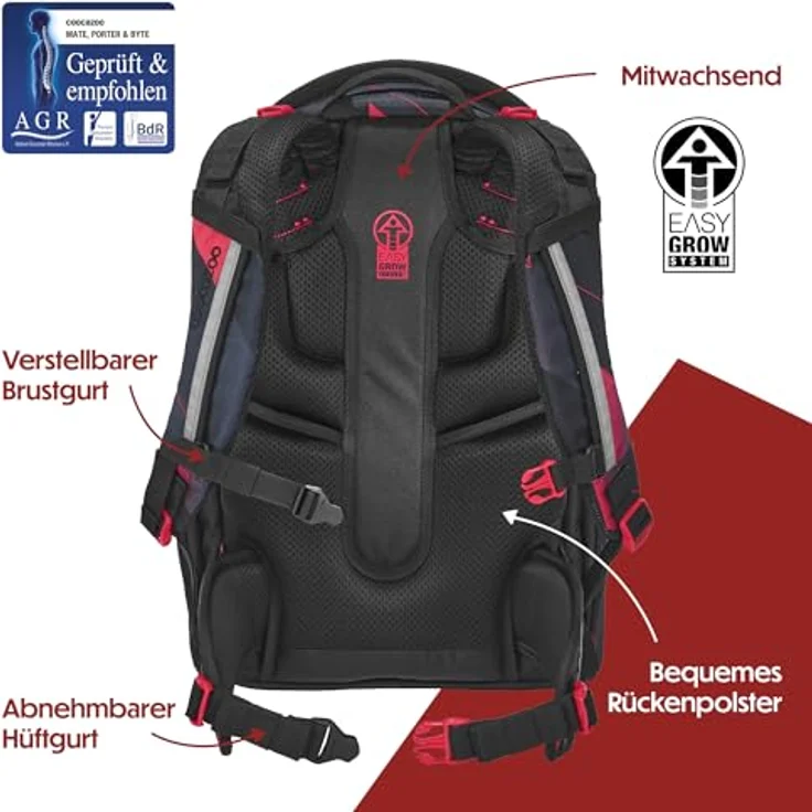 coocazoo Schulranzen MATE FC Bayern, ergonomischer Schulrucksack mit Easy-Grow-System, 30 Liter, für Körpergröße 135-180 cm, inkl. Mäppchen – Bild 4