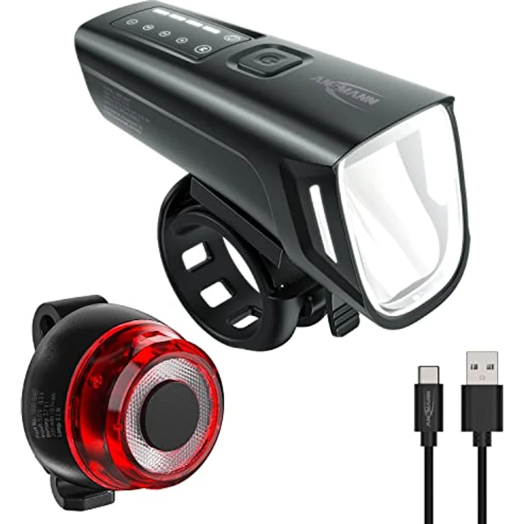 Ansmann Fahrradlicht Set StVZO zugelassen mit OSRAM LED und autom. Abblendlicht 200 m Leuchtweite 100 Lux 180 Lumen IPX5 Akkubetrieben aufladbar über USB Radlicht Set Vorderlicht & Rücklicht - Kinderfahrrad Zubehör – Bild 1