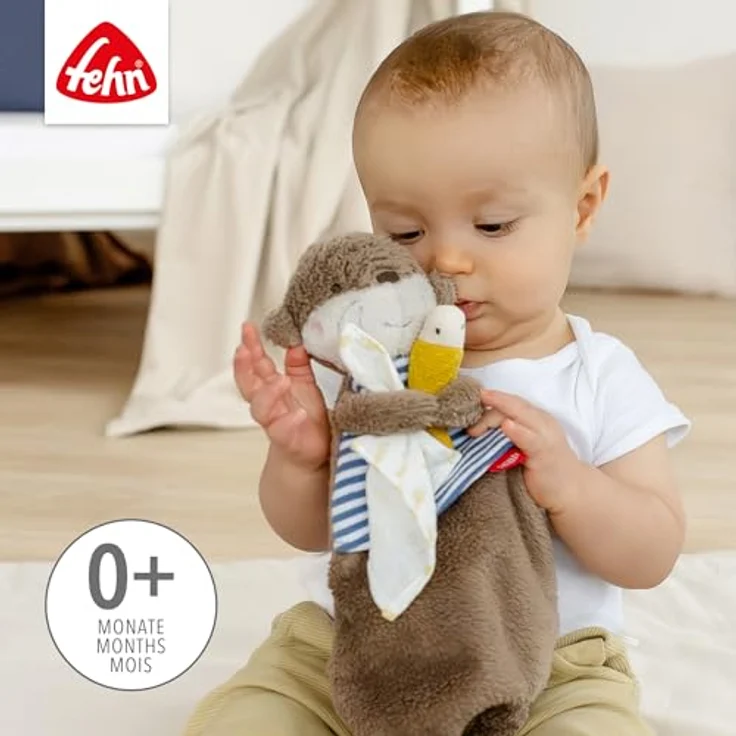 Fehn Schmusetuch Otter – Stofftier-Schnuffeltuch mit Otter-Köpfchen zum Greifen, Fühlen, Knuddeln für Babys, 36 cm, Plüsch, Strick, Musselin, Mehrfarbig – Bild 3