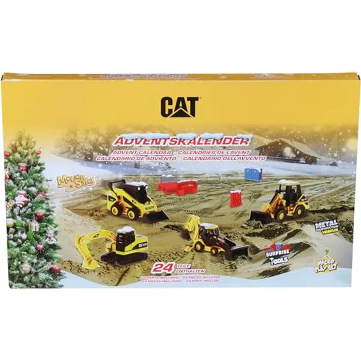 Carrera CAT Micro - Adventskalender I Metall Diecast Fahrzeuge, Motion Sand & Zubehör, Vorfreude für Baustellen-Fans