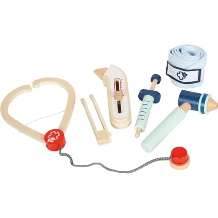Small Foot Arzt Spielset, medizinisches Zubehör aus Holz, für Kinder ab 3 Jahren, Mehrfarbig, inkl. Stethoskop, Otoskop und mehr – Bild 1