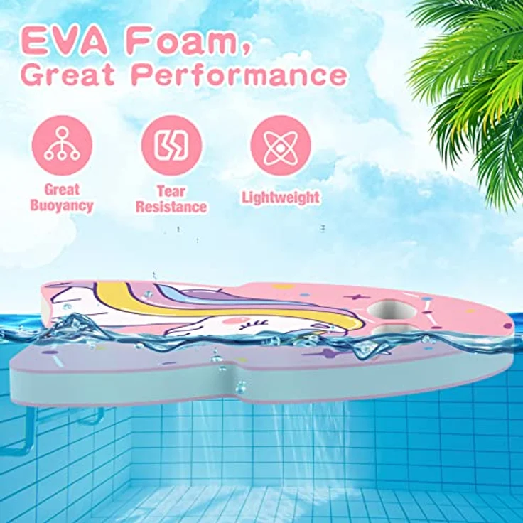 MoKo Kinder Schwimmbrett, Quallenform Kickboard mit 2 Griffen für Schwimmtraining, rosa Einhorn Design, 37,5 x 27,5 x 3 cm – Bild 4