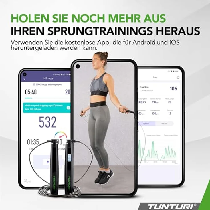 Tunturi Smart Springseil - Seilspringen - Jumping Fitness - Verstellbar mit Hautfreundlichen Schaum Griffe - Längenverstellbar - Für Kinder und Erwachsene, Blau – Bild 3