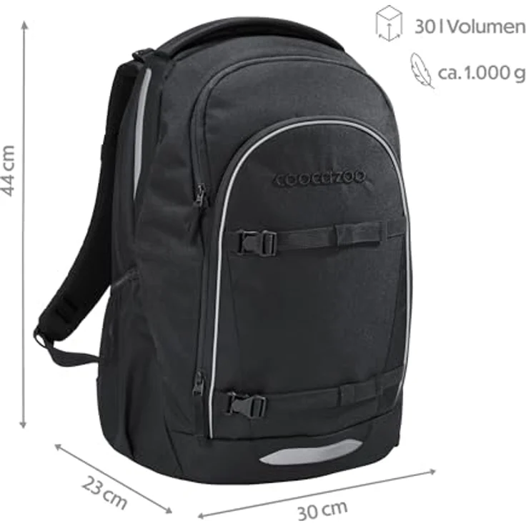 Coocazoo EVERY „Midnight Black“, ergonomischer Schulrucksack mit 30 Litern Volumen, höhenverstellbar, reflektierende Elemente, für die 3. Klasse – Bild 2