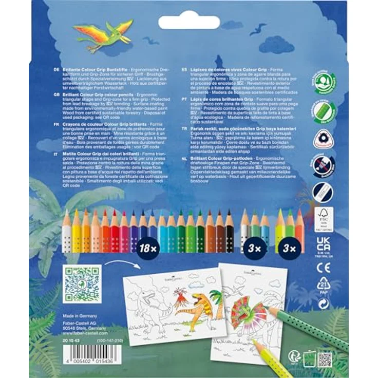 Faber-Castell Buntstift Colour Grip Dino - Buntstifte, ergonomisches Design, 18+6 Kartonetui – Bild 2