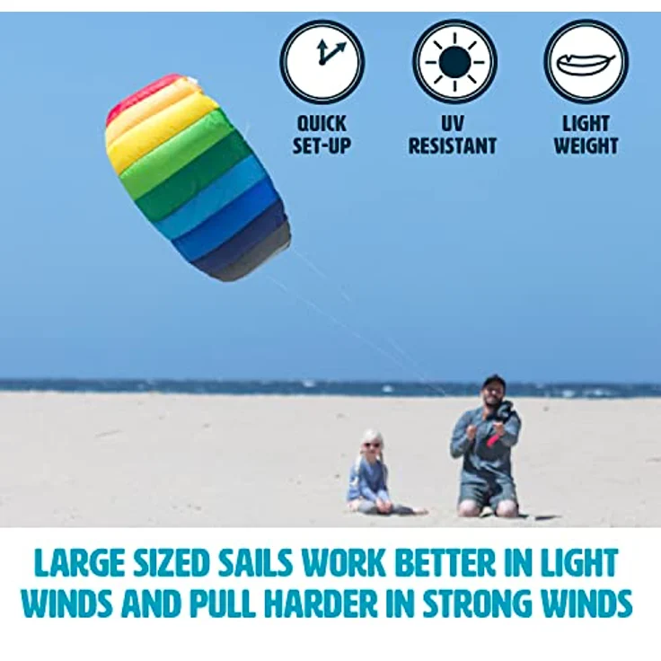 HQ Lenkmatte Lenkdrachen Symphony Beach III 1.3 Rainbow, Zweileiner Matte, Drachen für Kinder und Erwachsene, 55x130cm, inkl. 45kp Polyester Schnüre, 2x25m auf Winder mit Schlaufen, Drachen ab 8 Jahre – Bild 4