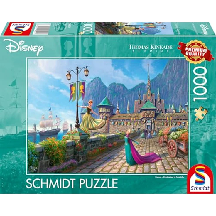 Schmidt Spiele 58042 Thomas Kinkade, Disney, Frozen, Celebrating in Arendelle, 1000 Teile Puzzle, Mehrfarbig - Premium-Puzzle mit 1000 Teilen, Puzzlemaße: 69,3 x 49,3 cm, empfohlen ab 12 Jahren – Bild 1
