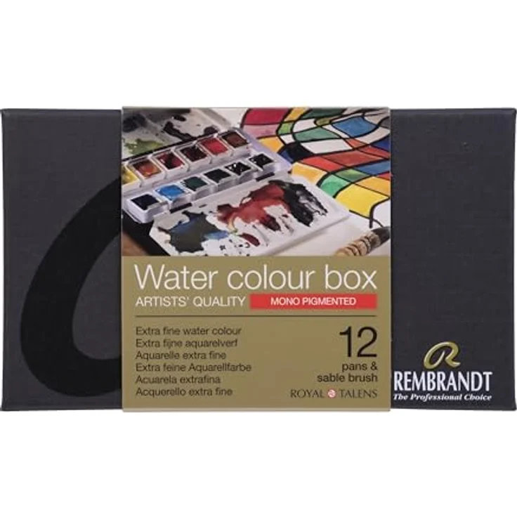 Rembrandt Profi-Aquarellfarben-Set, 12 monopigmentierte Farben in luxuriöser Metalldose + Pinsel – Bild 1