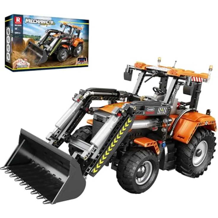 Reobrix Technik Traktor 22024, Ladetraktor Bausteine mit Fernbedienung, rotierender Kippschaufel und Roboterarm, STEM Bauspielzeug für Jugendliche ab 14 Jahren