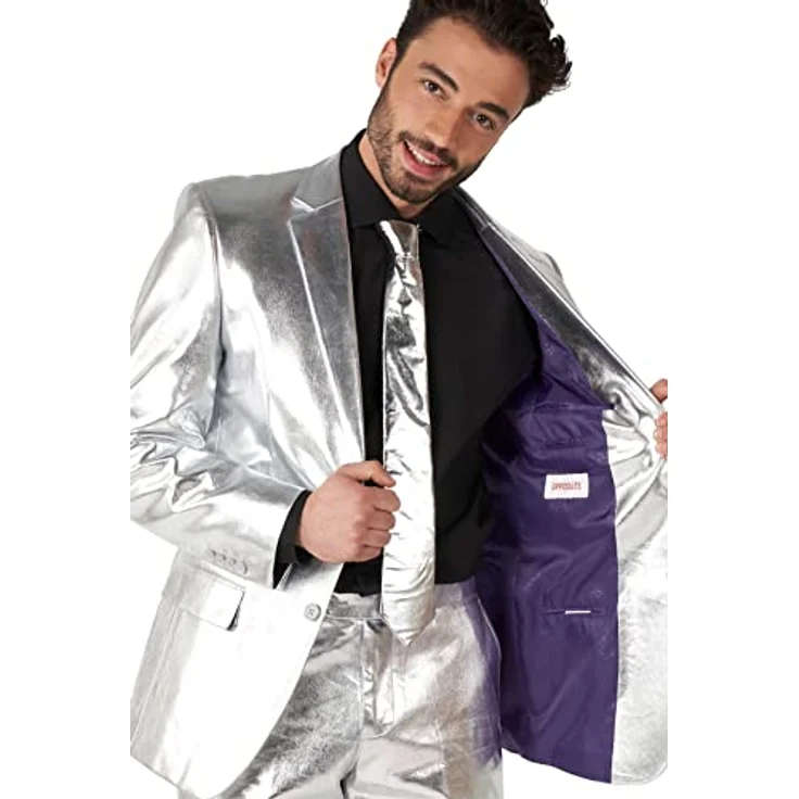OppoSuits Shiny Silver (62), Anzugset mit Slim-Fit-Schnitt, silberfarben, inkl. Jacket, Hose und Krawatte – Bild 6