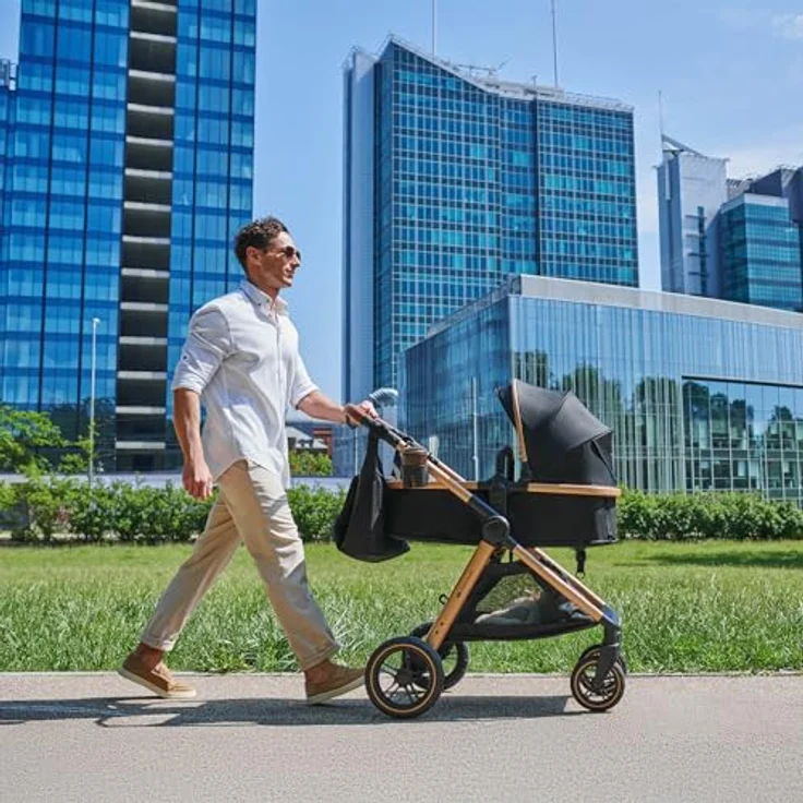 Kinderkraft ESME 2-in-1 Kinderwagen, Babywanne & Sportsitz bis 25 kg, Travel System mit Adaptern, große gefederte TPE-Räder, kompakt faltbar, Grau – Bild 2