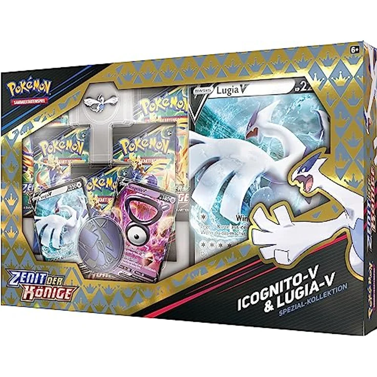 Pokémon-Sammelkartenspiel: Spezial-Kollektion Zenit der Könige: Icognito-V & Lugia-V (2 geprägte holografische Promokarten, 1 überdimensionale Promokarte & 5 Boosterpacks) – Bild 3