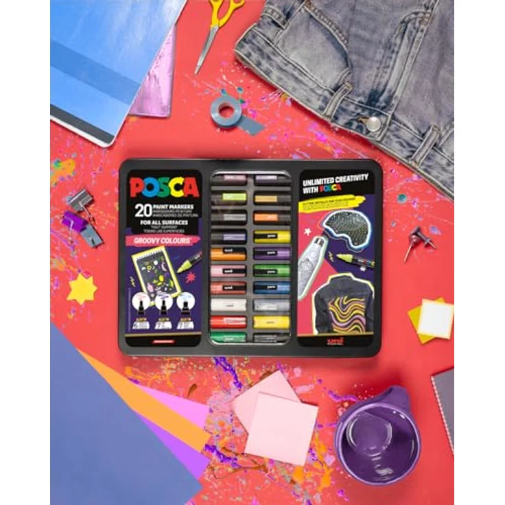 POSCA Uni-Ball 186832 Marker Set Groovy Colours, 20 Acrylstifte im Etui mit hoher Deckkraft und vielseitiger Nutzung auf verschiedenen Oberflächen – Bild 5